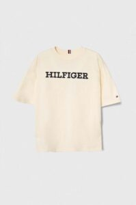 Dětské bavlněné tričko Tommy Hilfiger béžová