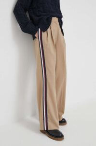 Kalhoty s příměsí vlny Tommy Hilfiger béžová