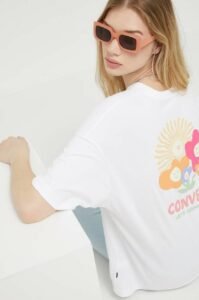 Bavlněné tričko Converse bílá