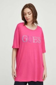 Plážové tričko Guess růžová barva