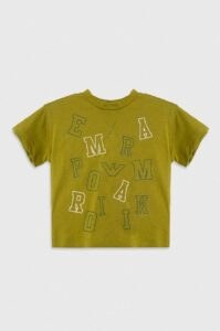 Bavlněné dětské tričko Emporio Armani zelená