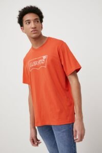 Bavlněné tričko Levi's oranžová barva