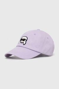 Bavlněná baseballová čepice Karl Lagerfeld fialová