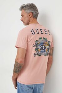 Bavlněné tričko Guess růžová barva