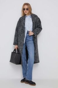 Kabát s příměsí vlny Calvin Klein šedá