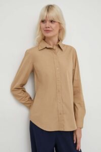 Bavlněná košile Lauren Ralph Lauren béžová barva