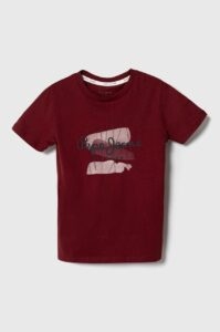 Dětské bavlněné tričko Pepe Jeans vínová
