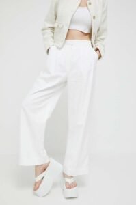 Plátěné kalhoty Abercrombie & Fitch bílá