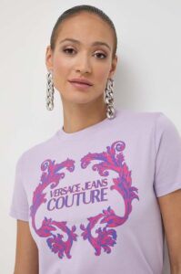 Bavlněné tričko Versace Jeans Couture fialová
