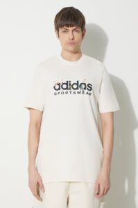 Bavlněné tričko adidas béžová barva