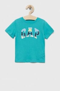 Dětské bavlněné tričko GAP tyrkysová