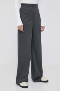 Vlněné kalhoty Emporio Armani šedá barva