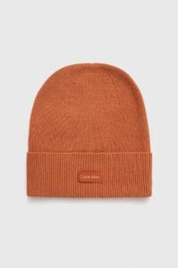 Čepice z vlněné směsi Calvin Klein oranžová