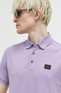 Bavlněné polo tričko HUGO fialová