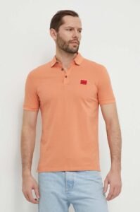 Bavlněné polo tričko HUGO oranžová