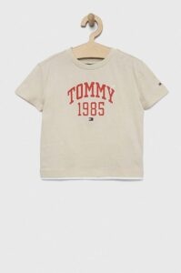 Dětské bavlněné tričko Tommy Hilfiger béžová