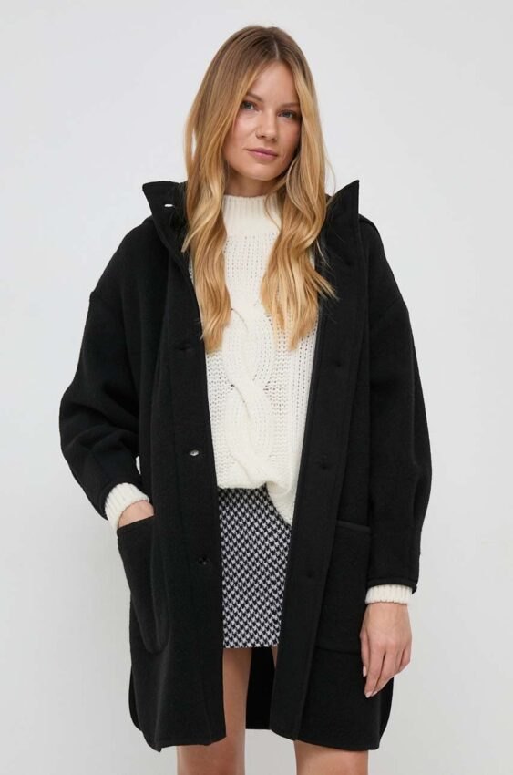 Vlněný kabát MAX&Co. černá barva