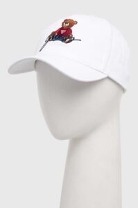 Bavlněná baseballová čepice Guess BEAR bílá barva