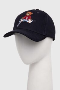 Bavlněná baseballová čepice Guess BEAR tmavomodrá barva