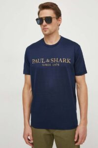 Bavlněné tričko Paul&Shark tmavomodrá barva