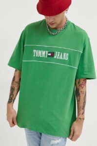 Bavlněné tričko Tommy Jeans zelená