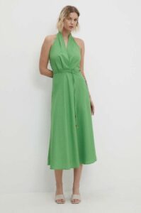 Lněné šaty Answear Lab zelená