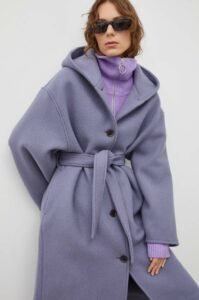 Vlněný kabát Samsoe Samsoe fialová
