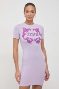 Bavlněné šaty Versace Jeans Couture fialová