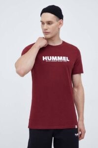 Bavlněné tričko Hummel vínová barva
