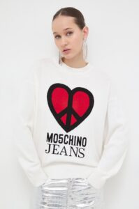 Bavlněný svetr Moschino Jeans béžová