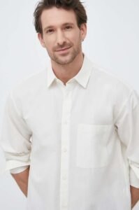 Košile s příměsí lnu Calvin Klein béžová
