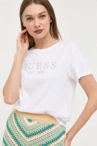 Bavlněné tričko Guess CRYSTAL bílá
