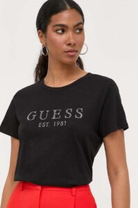 Bavlněné tričko Guess CRYSTAL černá