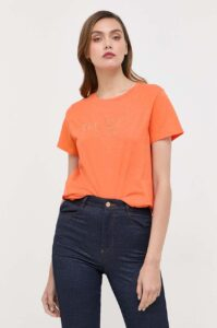 Bavlněné tričko Guess CRYSTAL oranžová