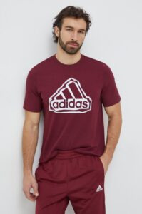 Bavlněné tričko adidas vínová barva