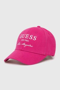 Bavlněná baseballová čepice Guess růžová barva