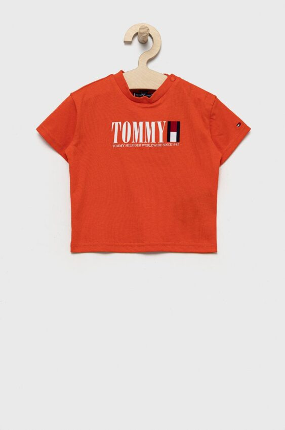 Dětské bavlněné tričko Tommy Hilfiger oranžová