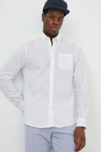 Lněná košile Barbour bílá barva
