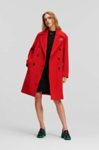 Vlněný kabát Karl Lagerfeld červená