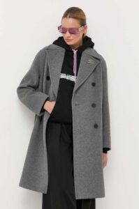 Vlněný kabát Karl Lagerfeld šedá