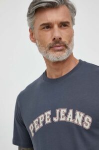 Bavlněné tričko Pepe Jeans šedá