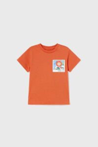 Bavlněné dětské tričko Mayoral oranžová