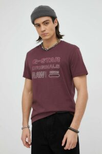 Bavlněné tričko G-Star Raw vínová