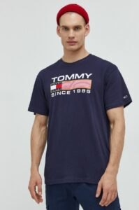 Bavlněné tričko Tommy Jeans tmavomodrá