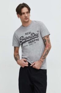 Bavlněné tričko Superdry šedá barva