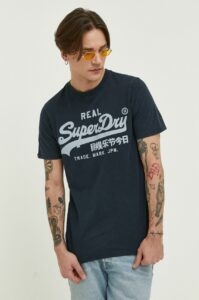 Bavlněné tričko Superdry tmavomodrá barva