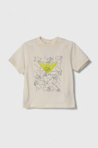 Dětské bavlněné tričko Emporio Armani béžová