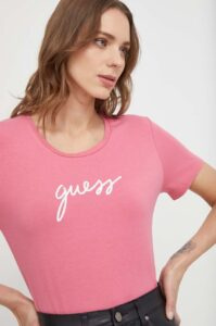 Tričko Guess CARRIE růžová barva
