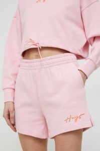 Bavlněné šortky HUGO růžová barva