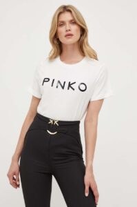 Bavlněné tričko Pinko béžová